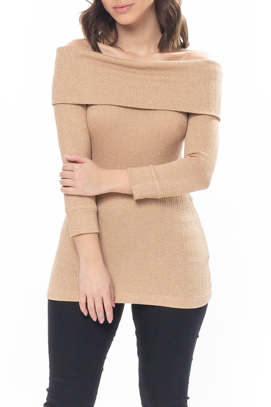 Blusa Manga Longa Lurex Dourado  APHBege