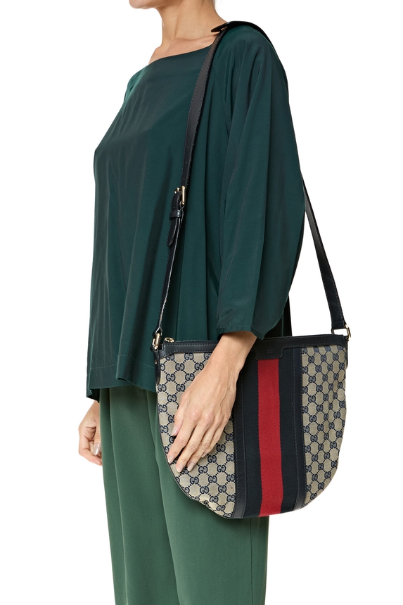 Bolsa Gucci Blue GG Canvas and Leather Web Messenger Bag - DG76318 Gucci