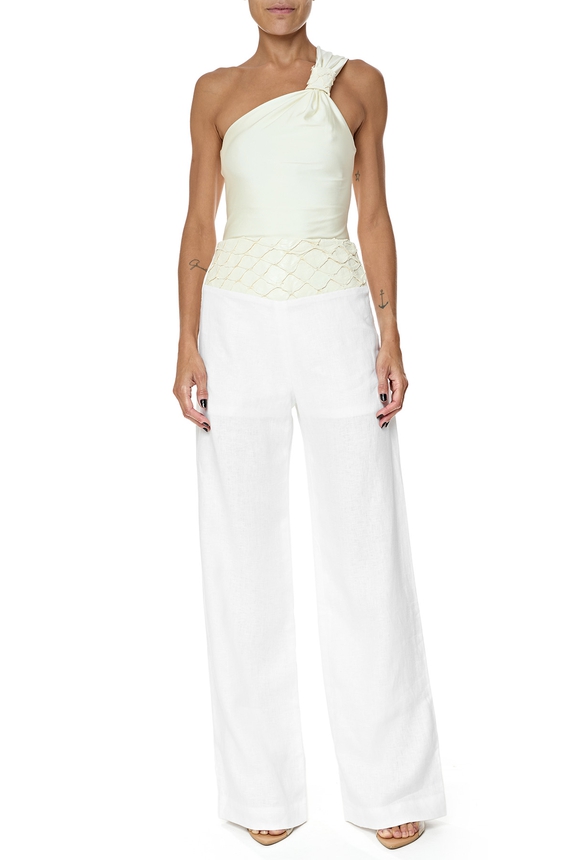 Conjunto Linho/Neoprene Bege - DG76644 Curadoria Dress & Go