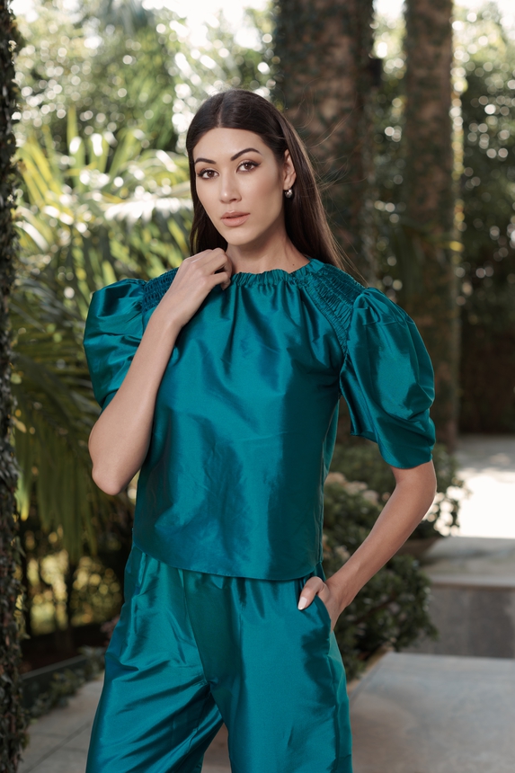 Conjunto Tafeta Manga Tulipa Esmeralda Arte Sacra