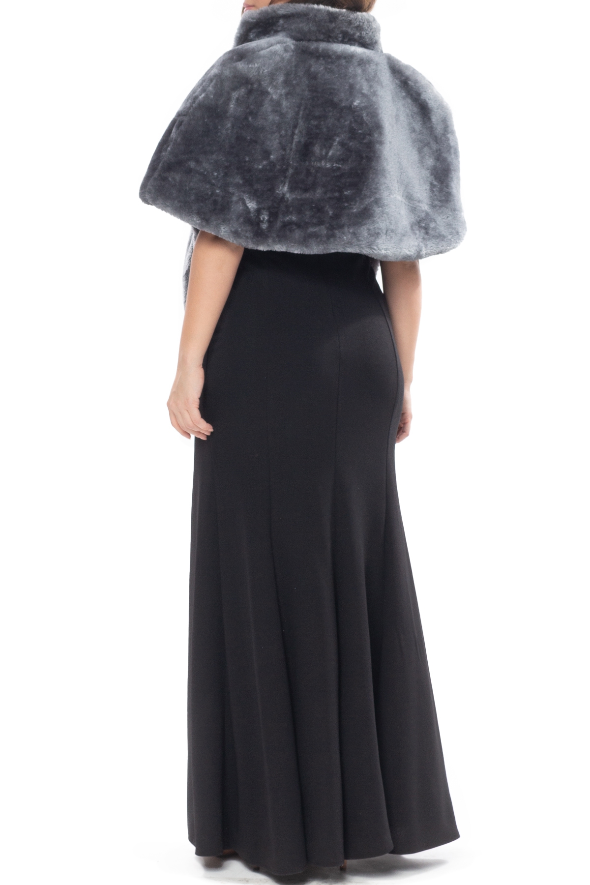 Dress Go Estola Pelo Fake Cinza DG46743 Aluguel De Vestidos De 