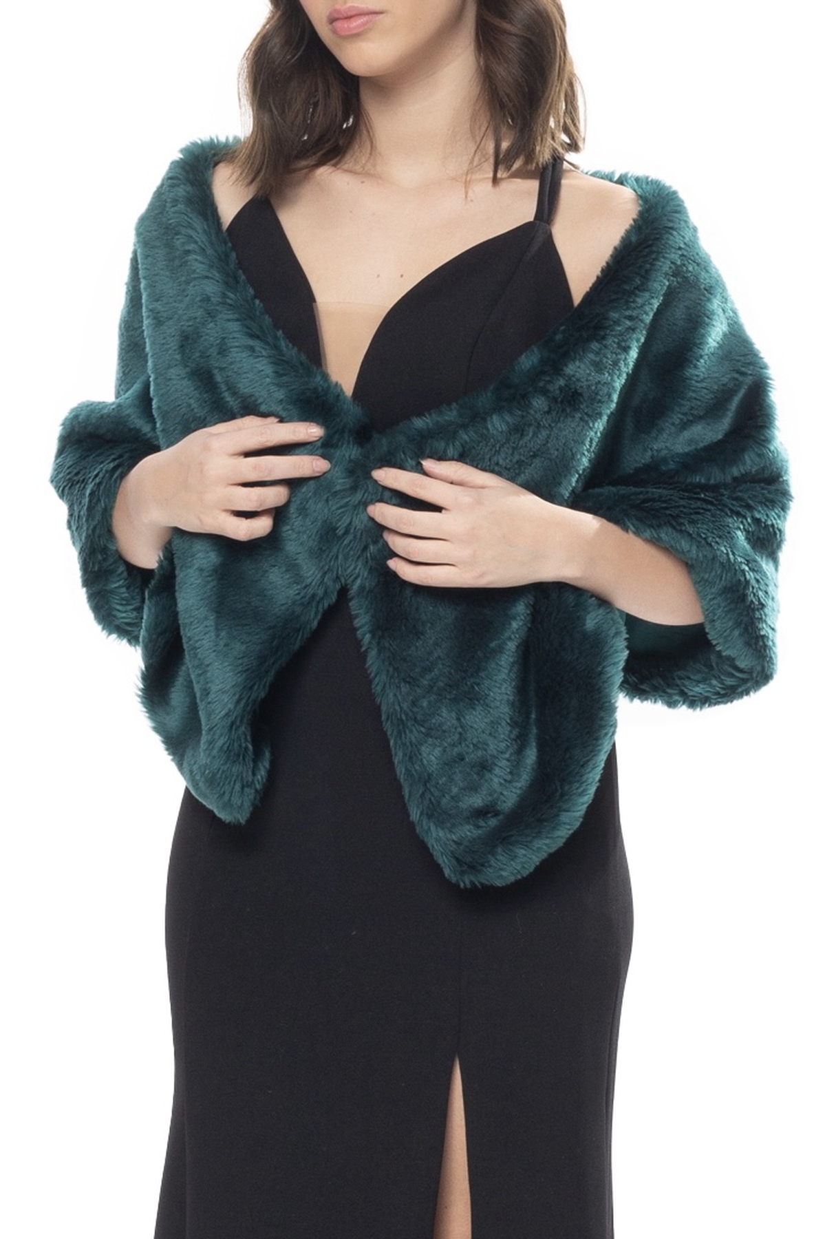 Dress Go Estola Pelo Fake Verde DG57681 Aluguel De Vestidos De 
