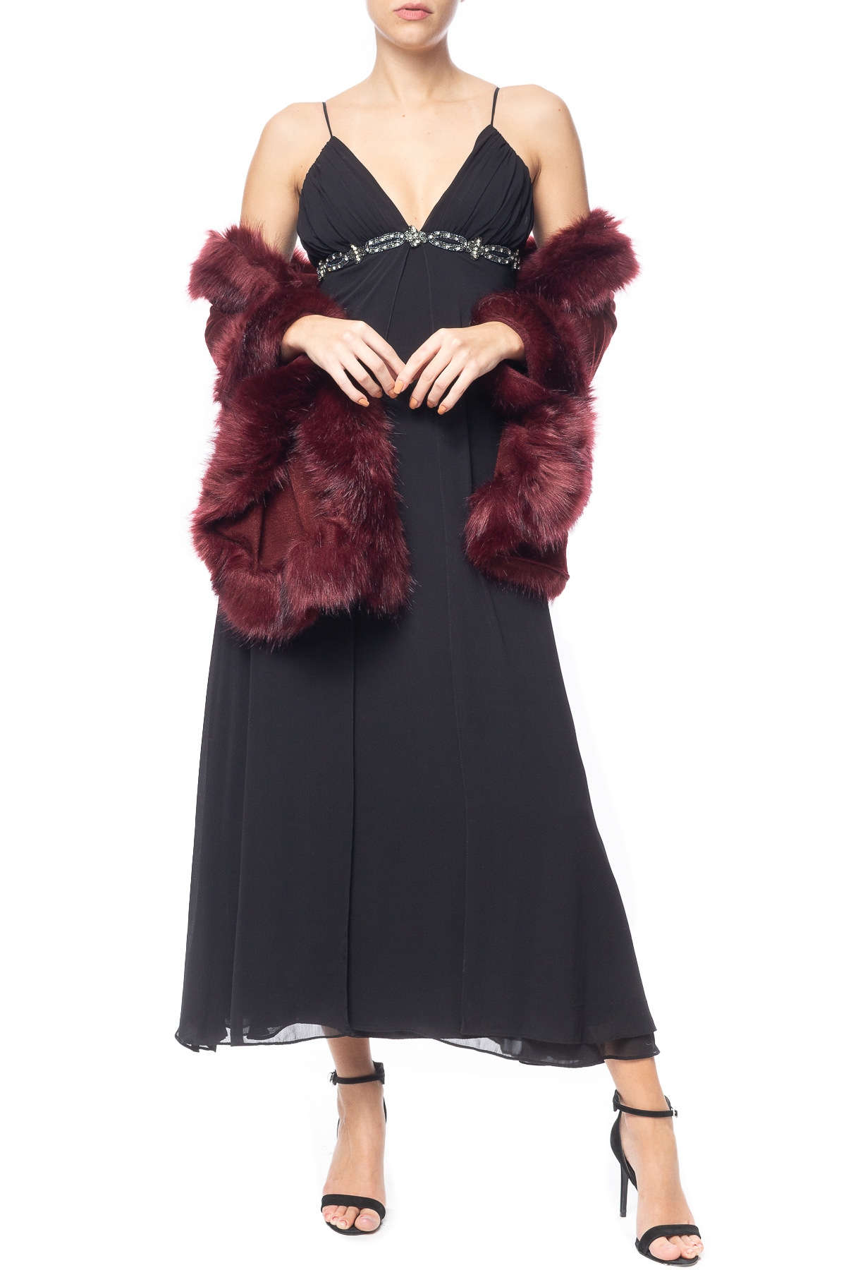 Dress Go Estola Pelo Fake Vermelho DG45336 Aluguel De Vestidos 