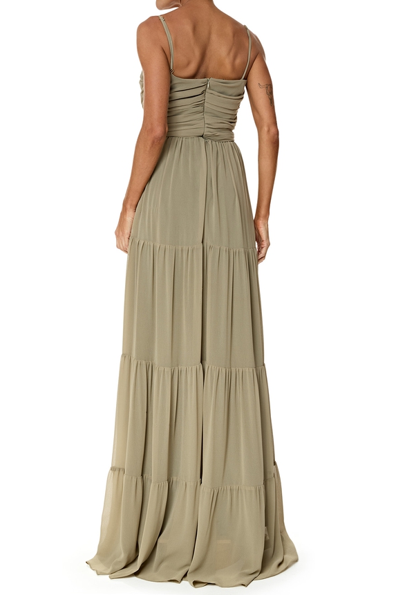 Par de Mangas do Vestido Longo Crepe Verde DG76213 - DG76215/DG76216 Essential Collection