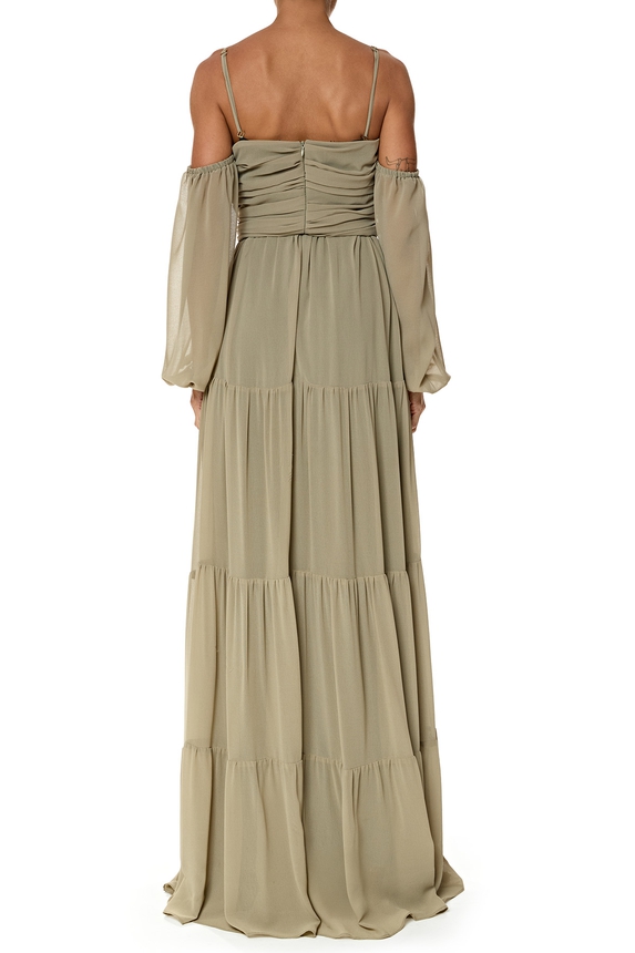 Par de Mangas do Vestido Longo Crepe Verde DG76213 - DG76215/DG76216 Essential Collection