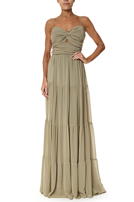 Par de Mangas do Vestido Longo Crepe Verde DG76213 - DG76215/DG76216 Essential Collection