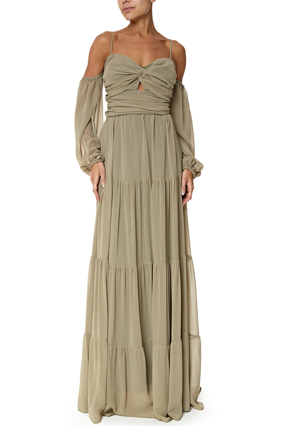 Par de Mangas do Vestido Longo Crepe Verde DG76213 - DG76215/DG76216 Essential Collection