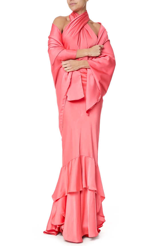 Pashmina do Vestido Longo Cetim Laranja DG75696 - DG75697 Unity Seven