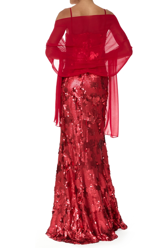 Pashmina do Vestido Longo Paetê Vermelho DG75948 - DG75949 Prime Collection