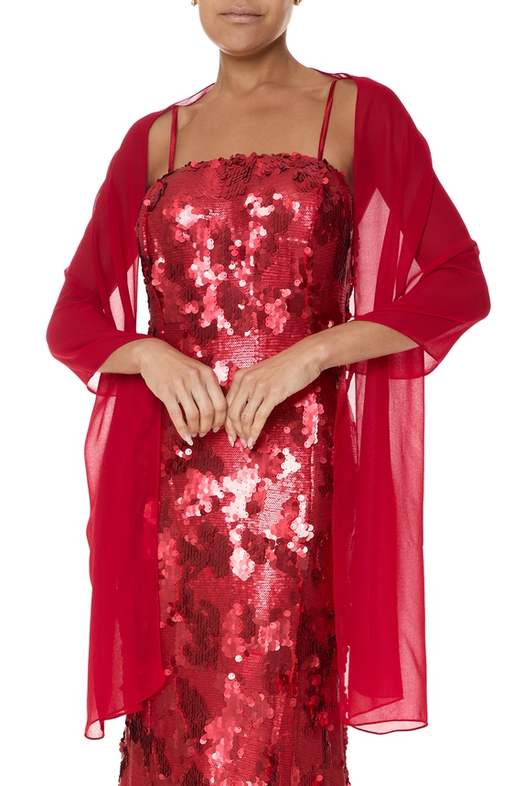Pashmina do Vestido Longo Paetê Vermelho DG75948 - DG75949 Prime Collection