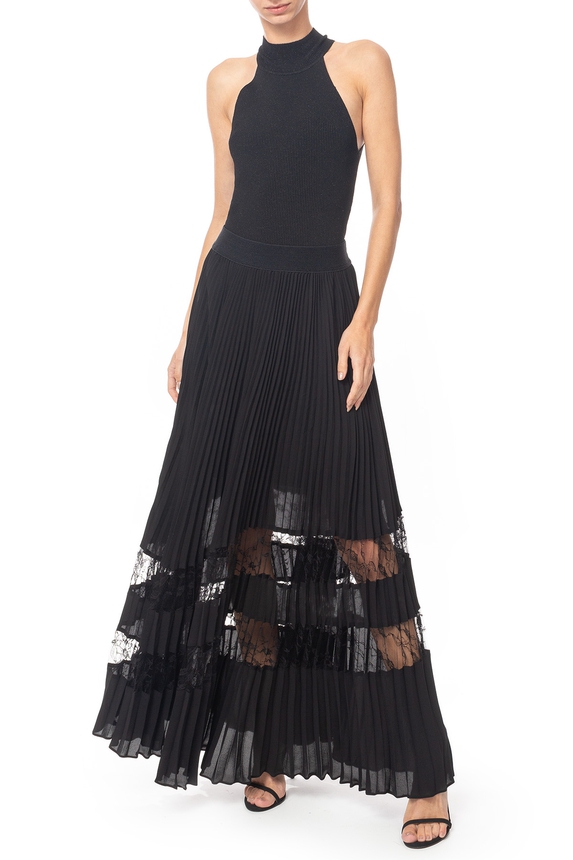 Saia Midi Chiffon Preto - DG70683 Curadoria Dress & Go