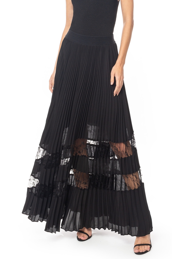 Saia Midi Chiffon Preto - DG70683 Curadoria Dress & Go
