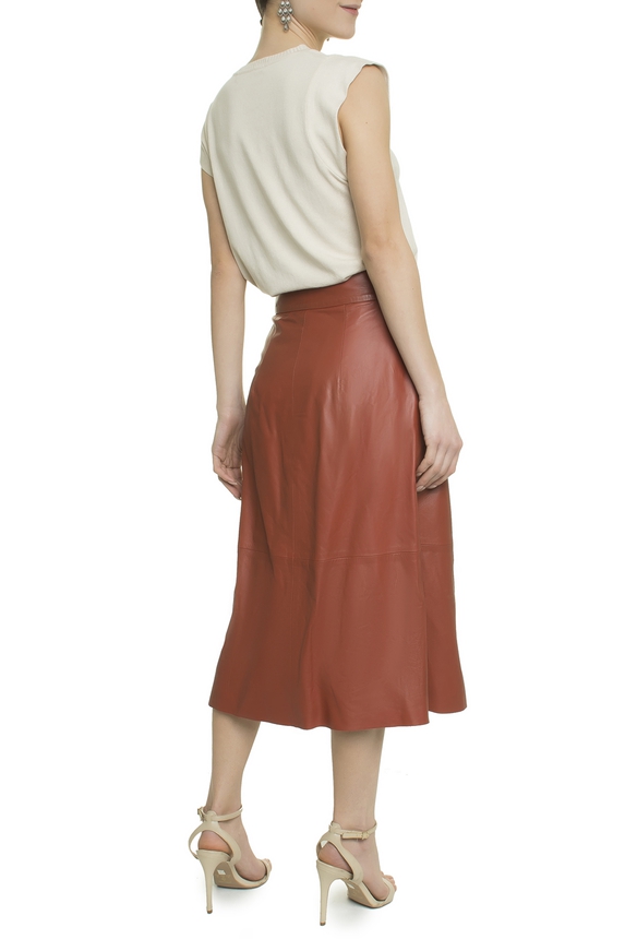 Saia Midi Couro Botoes  Bolso - DG16283 A. Brand