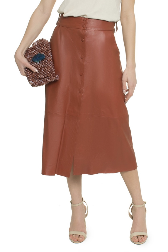 Saia Midi Couro Botoes  Bolso - DG16283 A. Brand