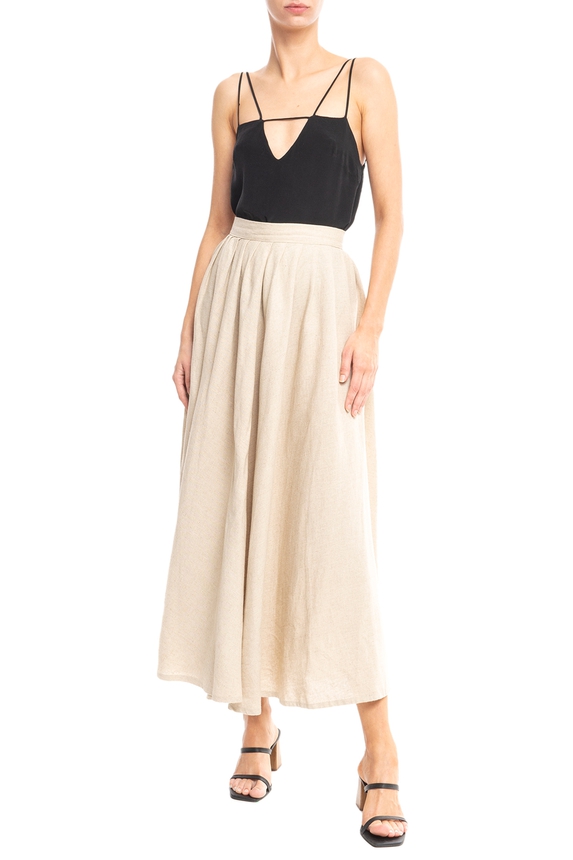 Saia Midi Linho Bege - DG43984 Letih