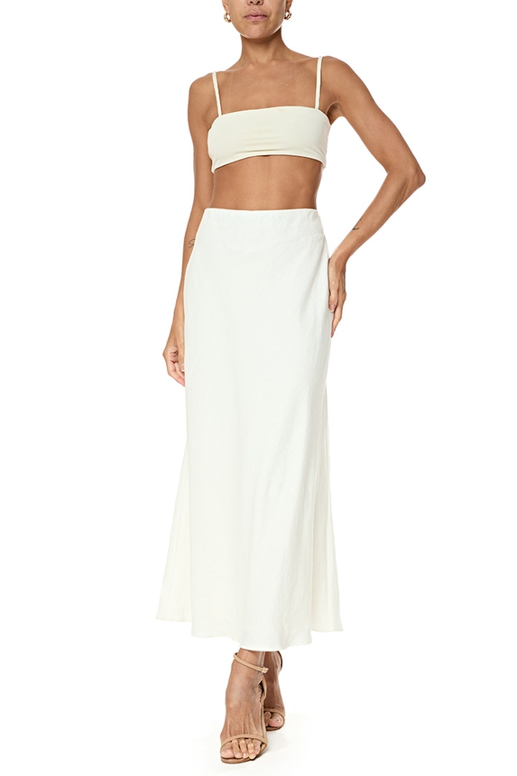 Saia Midi Linho Bege - DG76853 Souq