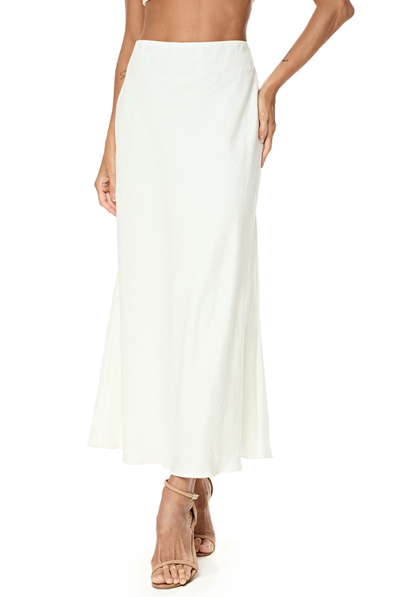 Saia Midi Linho Bege - DG76853 Souq