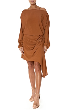 Vestido Curto Crepe Marrom