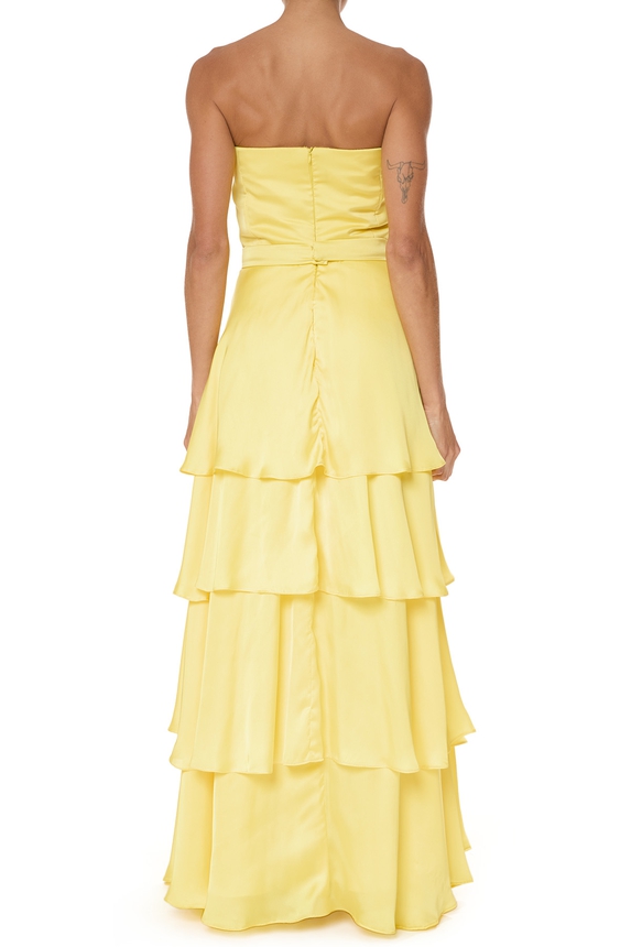 Vestido Longo Cetim Amarelo - DG76004 Essential Collection