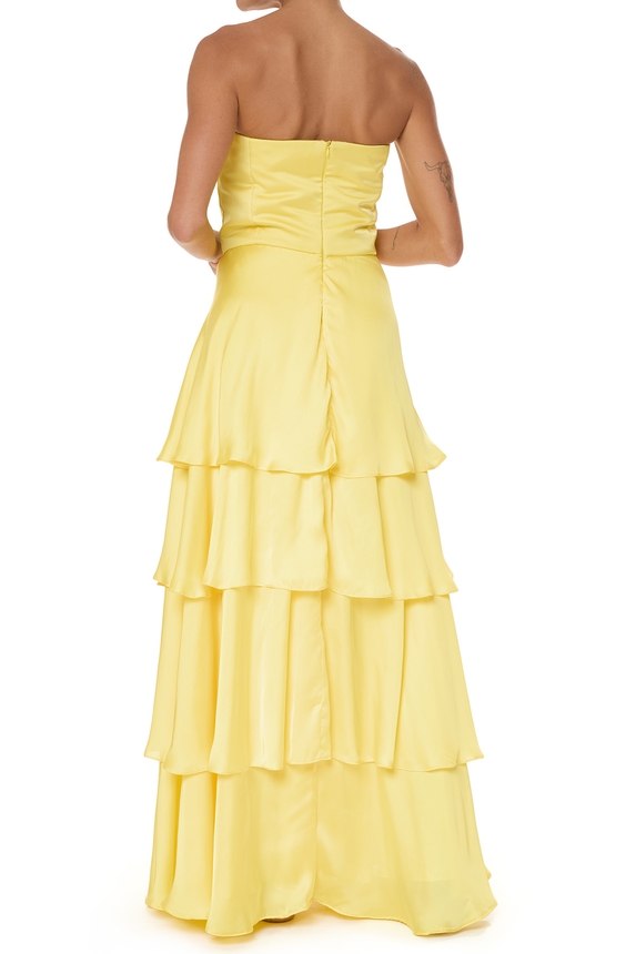 Vestido Longo Cetim Amarelo - DG76004 Essential Collection