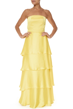 Vestido Longo Cetim Amarelo