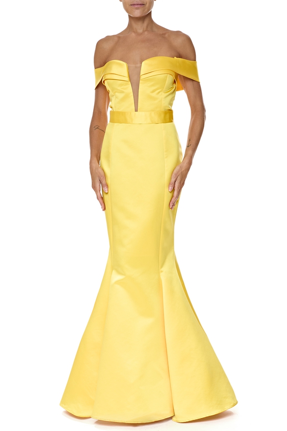 Vestido Longo Cetim Amarelo - DG76693 Vitor Zerbinato