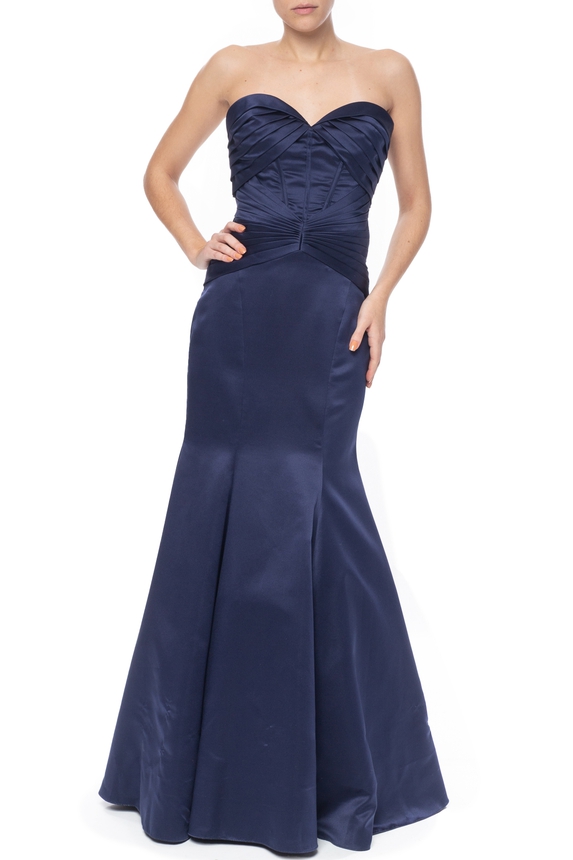 Vestido Longo Cetim Azul - DG54707 Zac Posen
