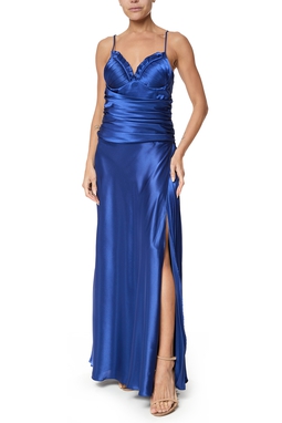 Vestido Longo Cetim Azul