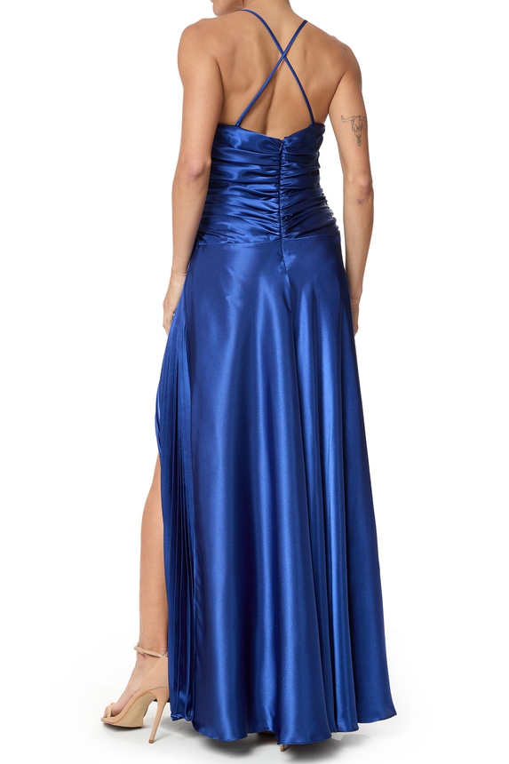 Vestido Longo Cetim Azul - DG75720 Essential Collection