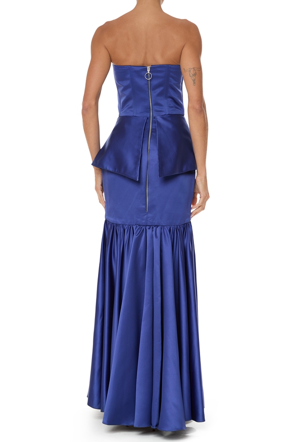 Vestido Longo Cetim Azul - DG76006 Essential Collection