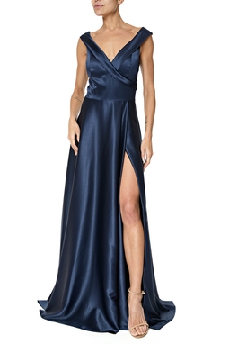Vestido Longo Cetim Azul
