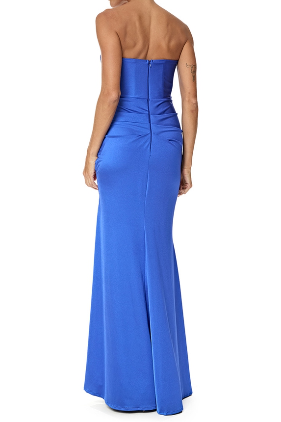 Vestido Longo Cetim Azul - DG76766 Essential Collection