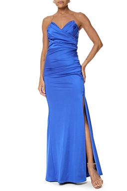 Vestido Longo Cetim Azul