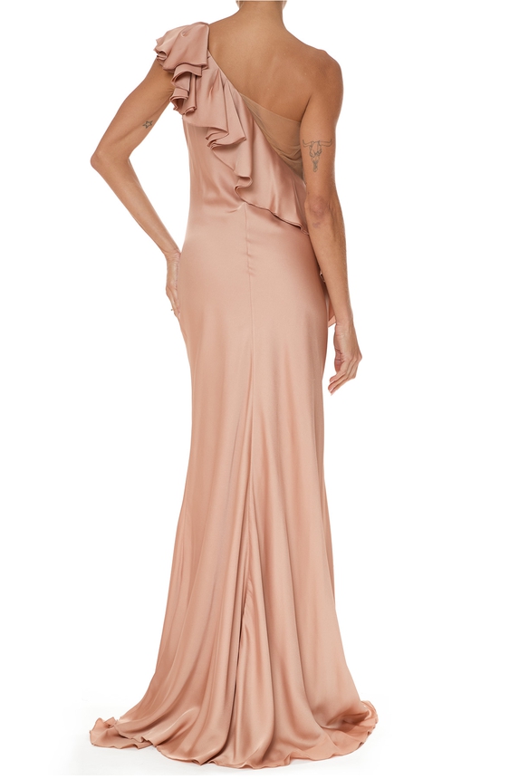 Vestido Longo Cetim Bege - DG76018 Essential Collection