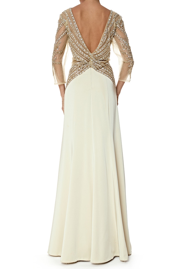 Vestido Longo Cetim Bege - DG77074 Prime Collection