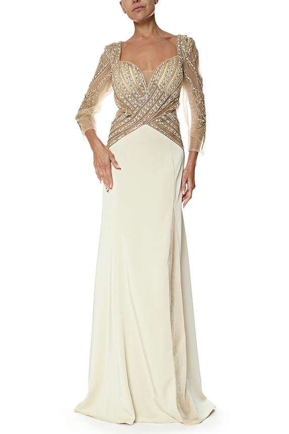 Vestido Longo Cetim Bege - DG77074 Prime Collection