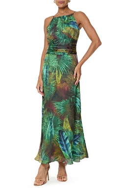 Vestido Longo Cetim Estampado