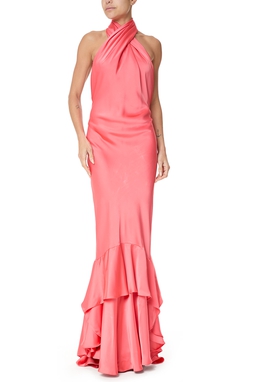 Vestido Longo Cetim Laranja
