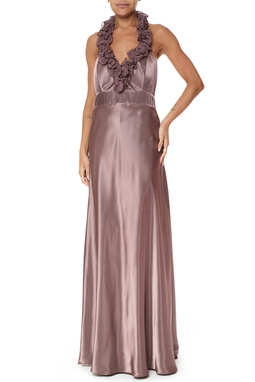 Vestido Longo Cetim Marrom