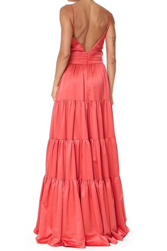 Vestido Longo Cetim Marrom - DG75842 Essential Collection