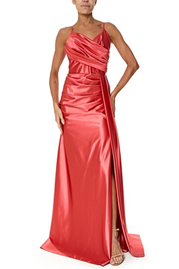 Vestido Longo Cetim Marrom