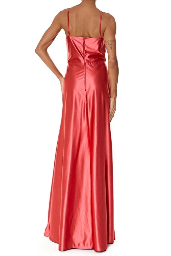 Vestido Longo Cetim Marrom - DG76214 Essential Collection