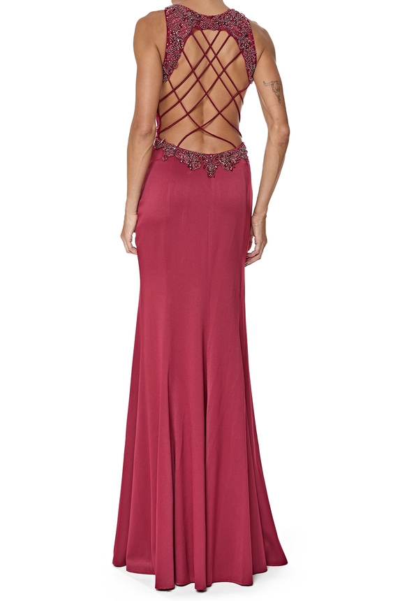 Vestido Longo Cetim Marsala - DG76551 Prime Collection