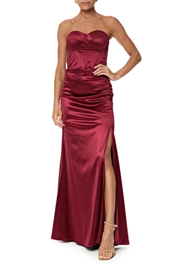 Vestido Longo Cetim Marsala