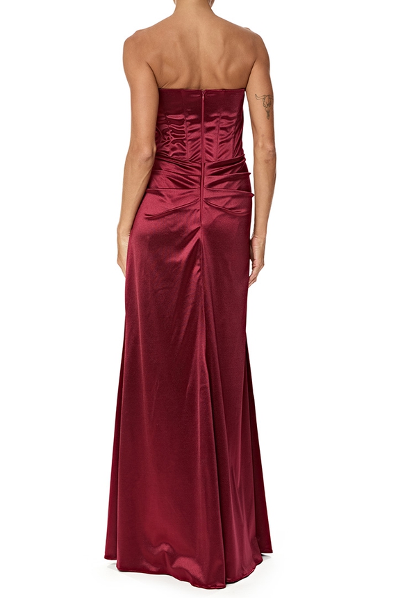 Vestido Longo Cetim Marsala - DG76764 Essential Collection