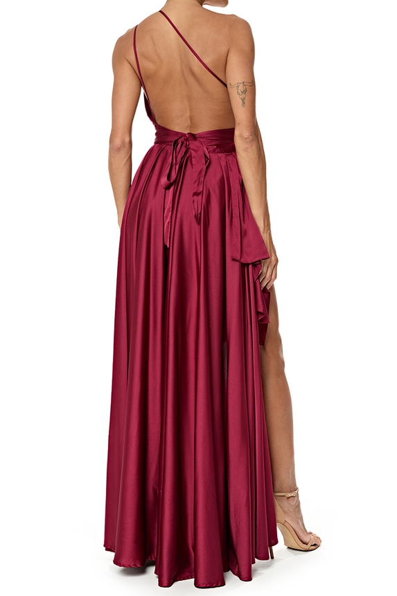 Vestido Longo Cetim Marsala - DG76874 Essential Collection