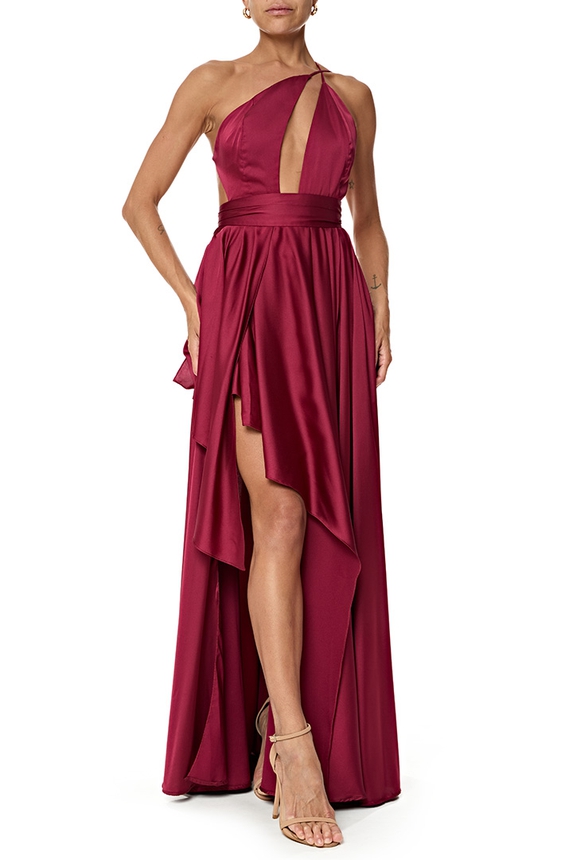 Vestido Longo Cetim Marsala - DG76874 Essential Collection