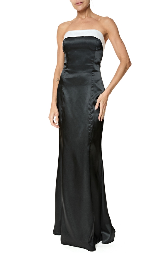 Vestido Longo Cetim Preto - DG76361 Essential Collection