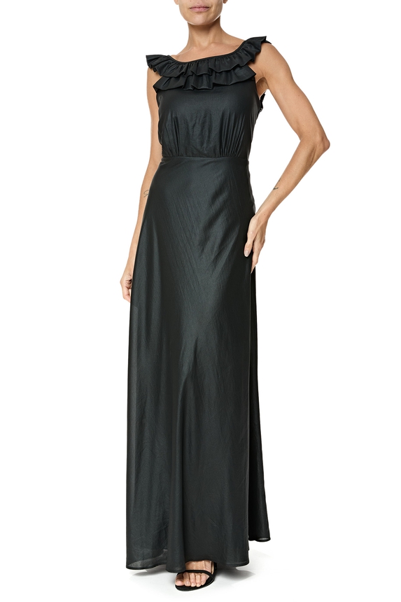 Vestido Longo Cetim Preto - DG76363 Essential Collection