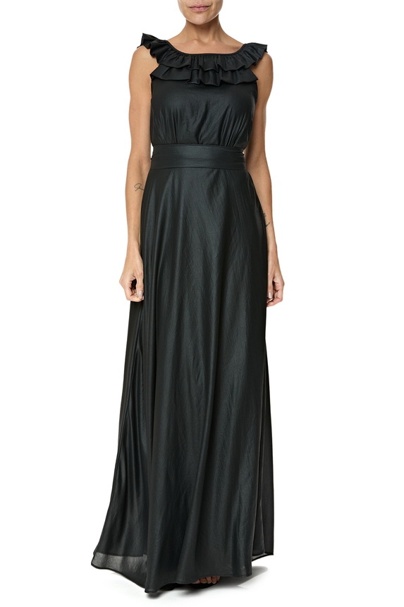 Vestido Longo Cetim Preto - DG76363 Essential Collection